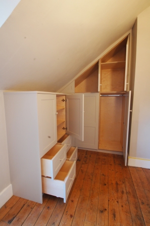 Handmade eaves wardrobe and drawer unit, Walthamstow