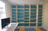 Bespoke contemporary birch plywood office shelving
